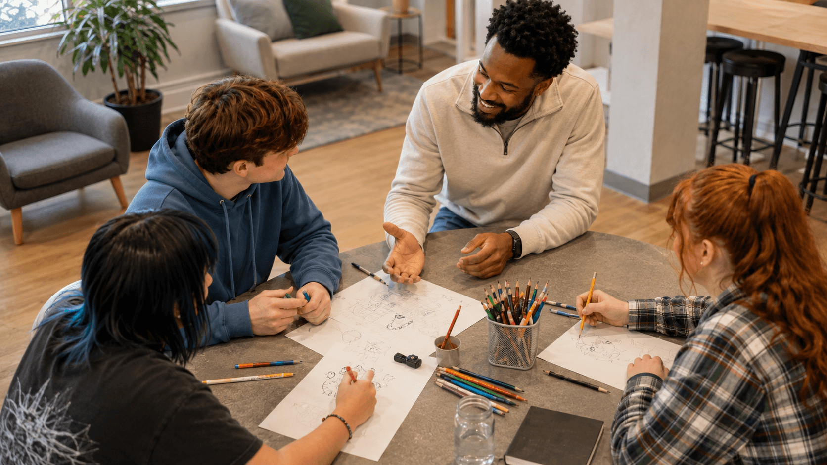 Tutor facilitating an enrichment activity with a student group