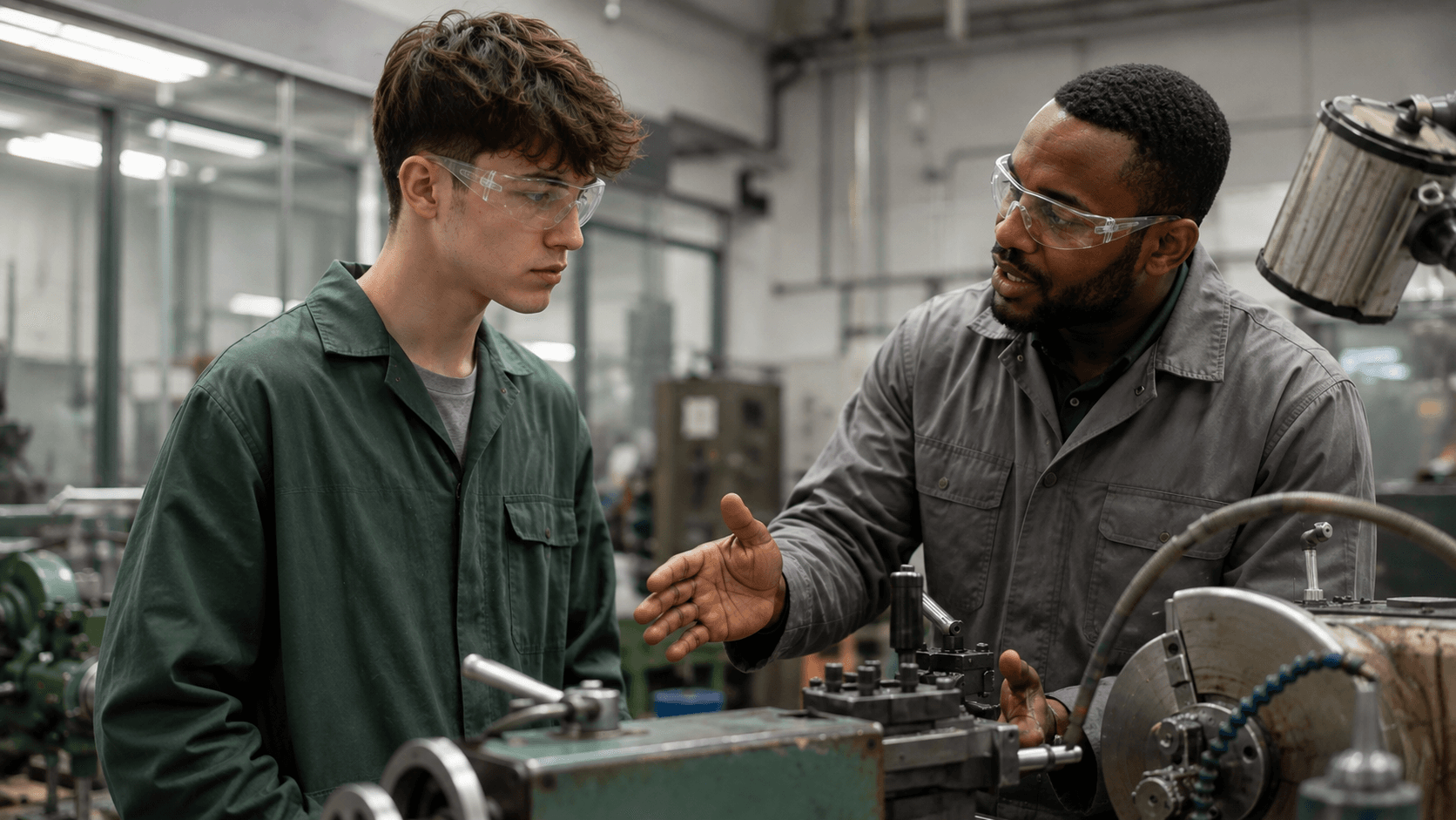 T Level learner reviewing practical work with an industry supervisor